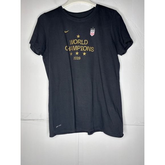Nike Tops - Nike USWNT 2019 World Champions Dri-FIT Soccer T-Shirt Black Gold Womens L